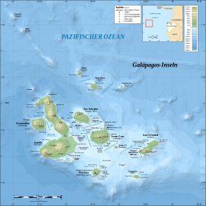 Topografische and bathymetrische Karte der Galápagos-Inseln